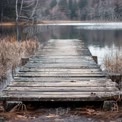 Tranquil Wooden Dock Over Serene Lake in Autumn Landscape