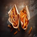 Delicious Golden Crinkle Cut Fries in Paper Cones - Perfect for Fast Food and Snack Advertising