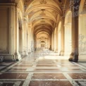 Elegant Historic Corridor with Arched Ceilings and Marble Flooring