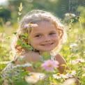 Joyful Child in a Flower Field: Nature, Happiness, and Childhood Innocence