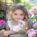 Charming Child Portrait Surrounded by Colorful Flowers in a Lush Garden