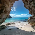 Serene Coastal Cave View: Tropical Beach and Crystal Clear Waters