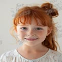 Cheerful Redhead Girl with Freckles and Playful Hairstyle