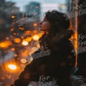 Contemplative Woman in Urban Evening Glow with Bokeh Lights