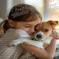 Heartwarming Bond: Child Embracing Adorable Dog in Cozy Home Setting