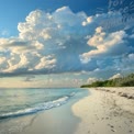 Serene Beach Landscape with Dramatic Clouds and Gentle Waves