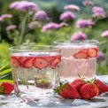 Refrescantes Bebidas Infundidas com Morango em um Cenário de Jardim Cênico