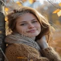 Autumn Portrait of a Young Woman in Cozy Sweater Amidst Fall Foliage