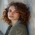 Natural Beauty Portrait with Curly Hair Against Urban Background