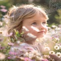 Enchanting Child in a Blooming Flower Field: Innocence and Nature's Beauty