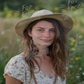 Natural Beauty in Floral Field: Young Woman with Sun Hat