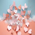 Whimsical Heart Confetti on Soft Pastel Background for Valentine's Day and Romantic Themes