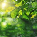 Fresh Green Leaves with Sunlight and Bokeh Background for Nature and Wellness Themes