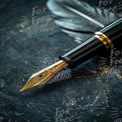 Elegant Fountain Pen with Feather on Dark Background - Writing and Creativity Concept