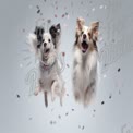 Joyful Dogs Jumping with Confetti Celebration