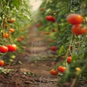 Vibrant Tomato Harvest in Lush Greenhouse Rows