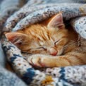 Cozy Sleeping Orange Tabby Cat Wrapped in Soft Blanket