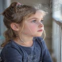 Thoughtful Young Girl Gazing Out Window - Childhood Innocence and Reflection