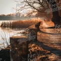 Tranquil Lakeside Pathway at Sunset: Serene Nature Walk with Reflections