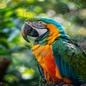 Vibrant Macaw Parrot Portrait in Lush Greenery