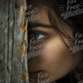 Introspective Portrait: Captivating Close-Up of a Woman's Eye Behind Weathered Wood