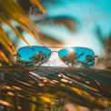 Stylish Sunglasses with Tropical Reflection on Palm Leaves