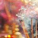 Serene Incense Smoke with Colorful Bokeh Background for Meditation and Spirituality