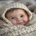 Adorable Baby Smiling in Cozy Knit Blanket - Warmth and Comfort