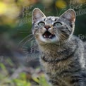 Curious Tabby Cat in Nature: Playful Feline Portrait with Bright Eyes