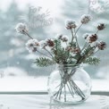 Winter Wonderland: Frosted Pinecones and Snowy Branches in Glass Vase