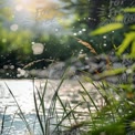 Serene Nature Scene with Sunlight and Water Reflections