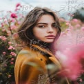 Serene Beauty in Bloom: Portrait of a Young Woman Surrounded by Pink Flowers