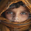 Captivating Portrait of a Young Child with Freckles and Expressive Eyes in a Vibrant Orange Scarf