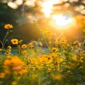 Golden Sunrise Over Vibrant Wildflowers: Nature's Beauty in Bloom