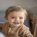 Joyful Baby Smiling with Bright Blue Eyes - Adorable Childhood Moments