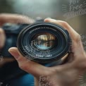 Capturing Nature: Close-Up of Camera Lens Reflecting Scenic Landscape