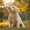 Golden Autumn Dog Portrait: Charming Labradoodle in Nature