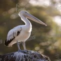 Majestic Pelican Perched on Rock with Soft Bokeh Background