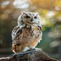 Majestic Owl Perched on a Log with Soft Bokeh Background