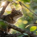 Majestätische Tabby-Katze in der Natur: Ruhiges Porträt mit sanftem Bokeh-Hintergrund