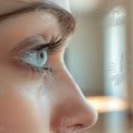 Close-Up of Beautiful Blue Eye with Long Lashes and Natural Skin Texture