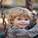 Joyful Child on Swing in Playground - Happy Childhood Moments