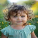 Adorable Toddler with Curly Hair in a Vibrant Flower Field