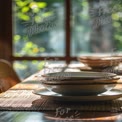 Elegant Dining Table Setting with Sunlit Plates and Bowls