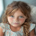 Charming Young Girl with Freckles and Bright Blue Eyes in Soft Natural Light