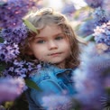 Enchanting Child Portrait Surrounded by Vibrant Lilac Flowers