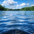 Tranquil Lake Reflections: Serene Water Surface with Blue Sky and Clouds