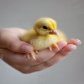 Adorable Baby Duckling in Child's Hand - Symbol of Care and Innocence