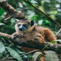 Curious Lemur Relaxing on a Branch in Lush Jungle Environment