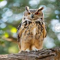 Majestic Owl with Striking Orange Eyes in Natural Habitat